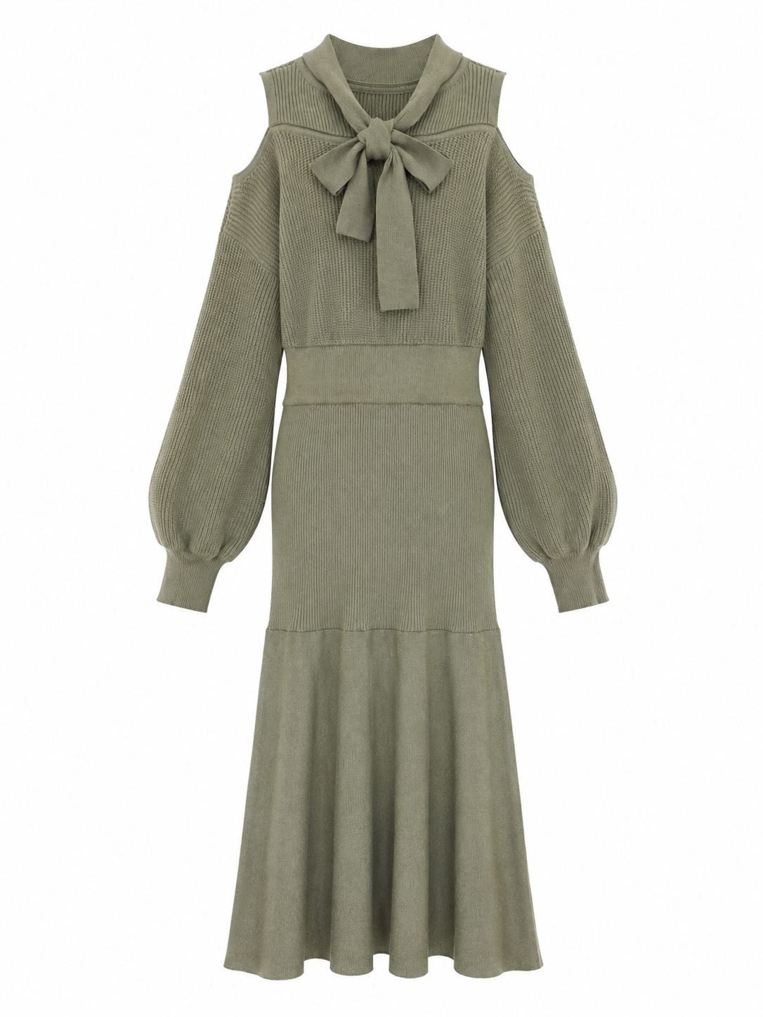 DAZZLIN Olive Green Knit Ribbon Midi Dress – Tokyo Department
