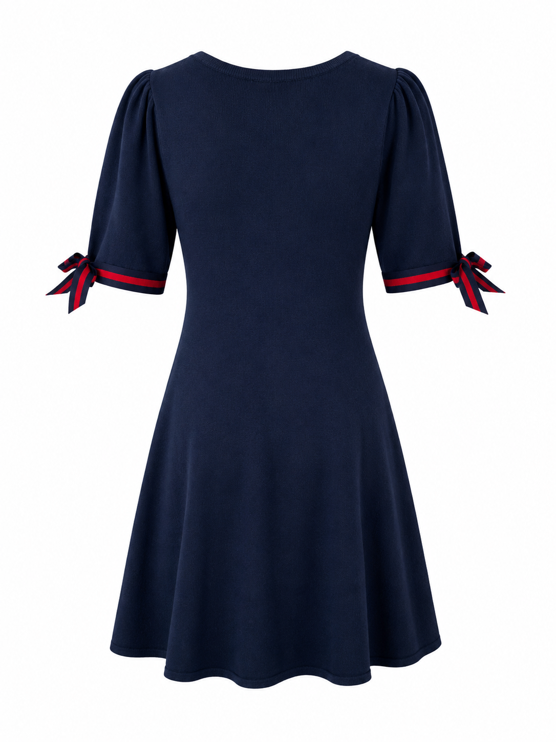 TITTY&CO. Navy Ribbon Sleeve A-Line Knit Dress