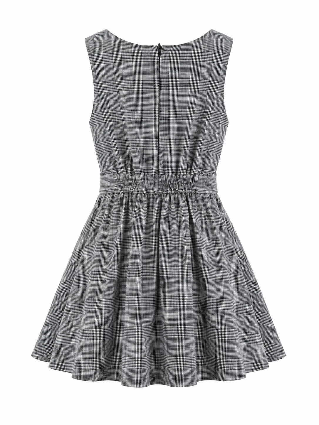 Back picture of the INGNI Black & White Glen Plaid Sleeveless Fit & Pleated Jumper Skirt