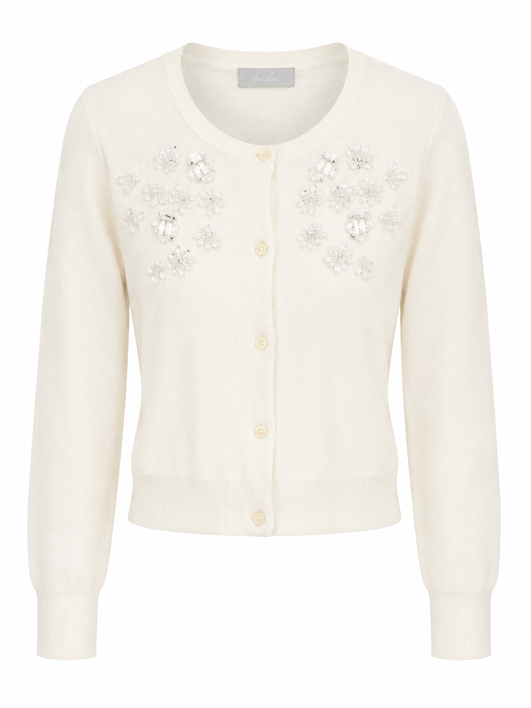 DAZZLIN Ivory Floral Beaded Knit Cardigan