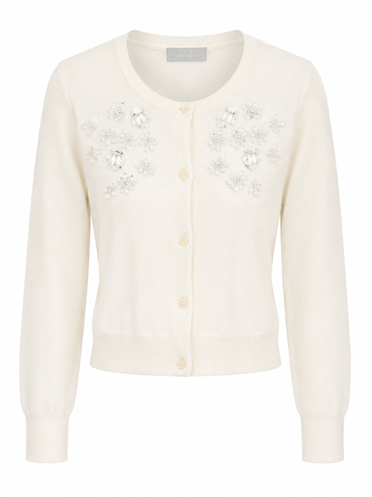 DAZZLIN Ivory Floral Beaded Knit Cardigan