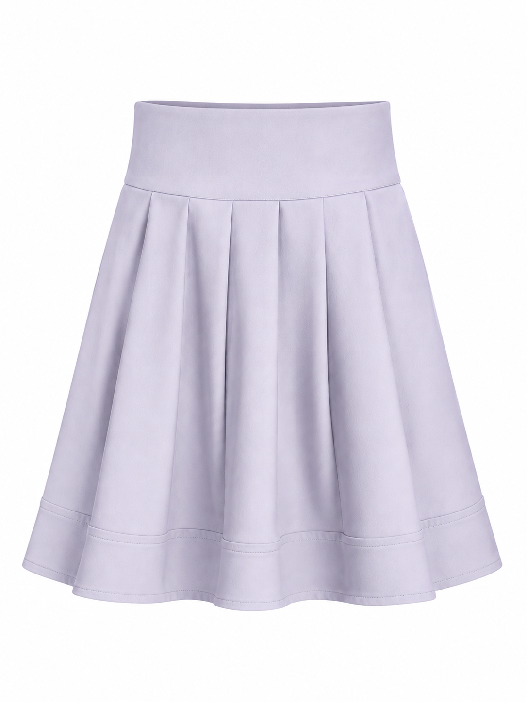 A light lavender pleated skirt with a wide waistband and double hem, shown against a plain white background.
