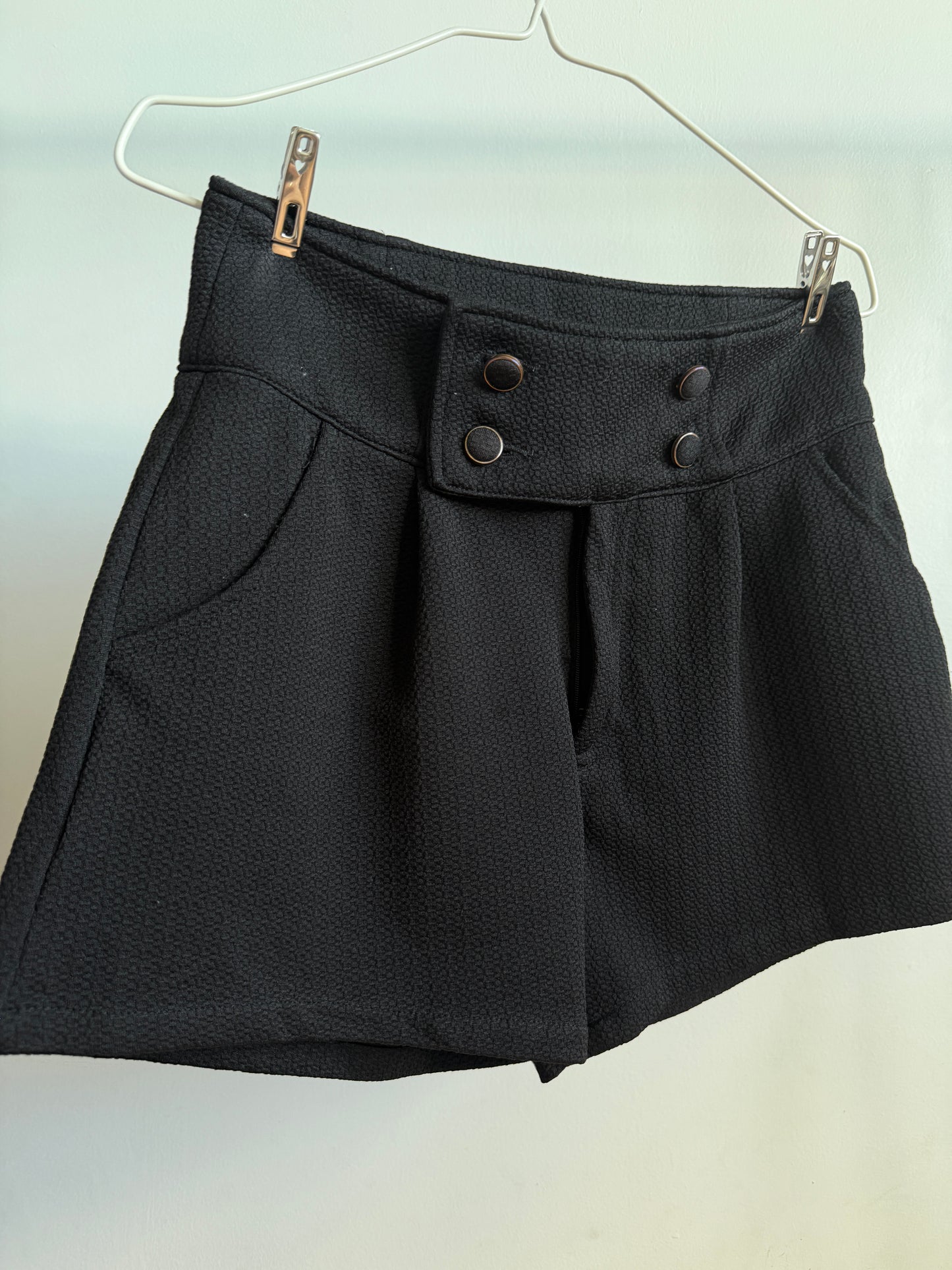 Side picture of INGNI Black High-Waisted Textured Shorts With Buttons