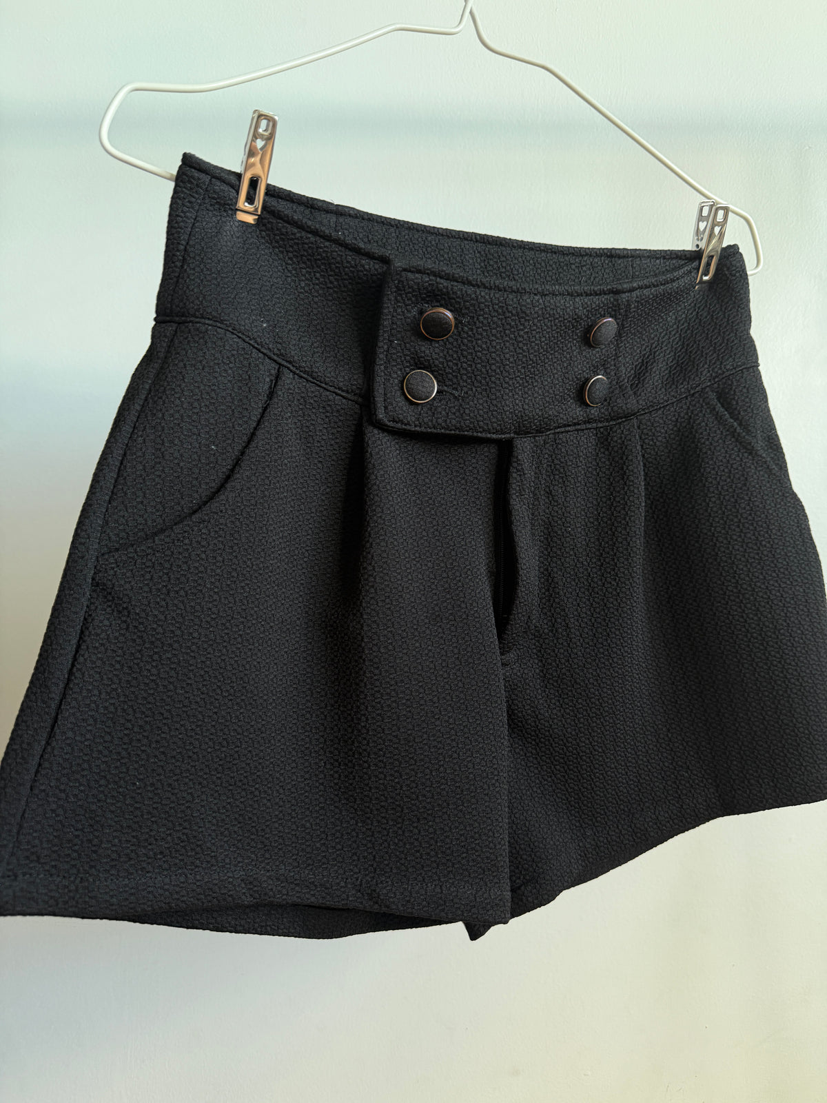 Side picture of INGNI Black High-Waisted Textured Shorts With Buttons