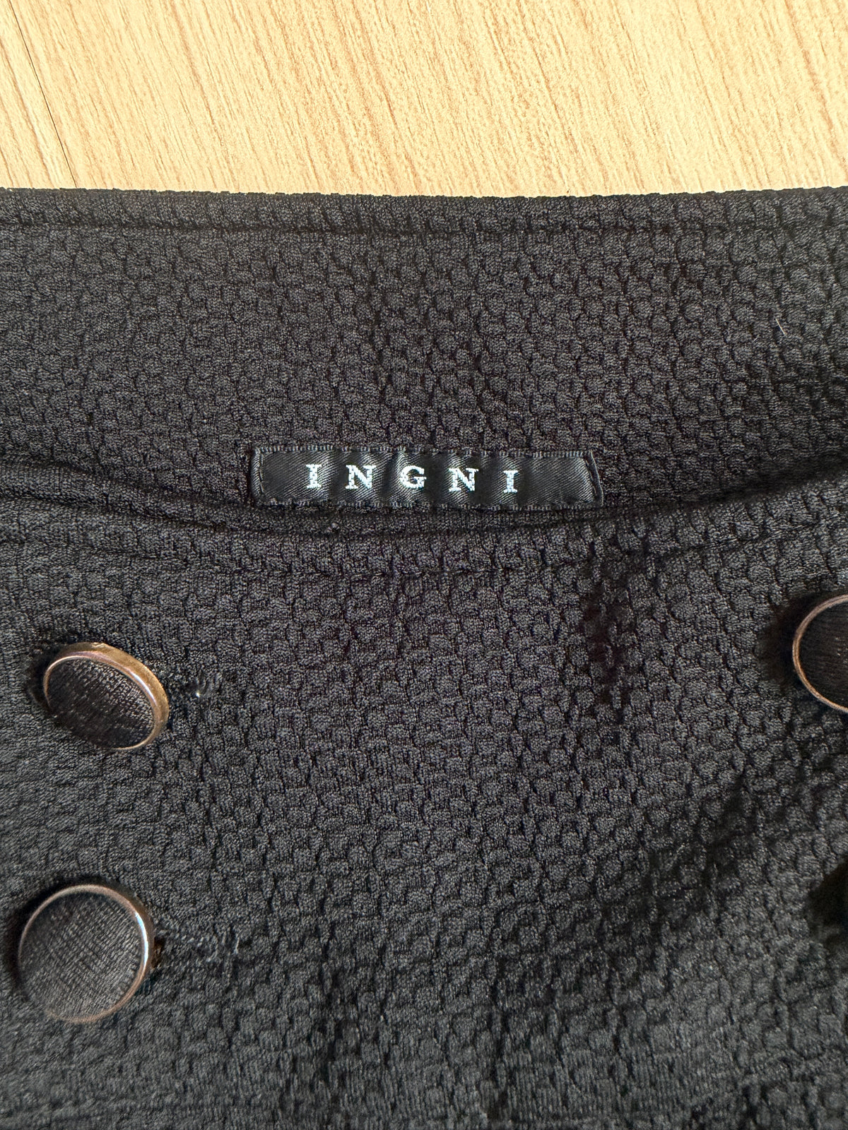 Tag saying "INGNI" picture of INGNI Black High-Waisted Textured Shorts With Buttons