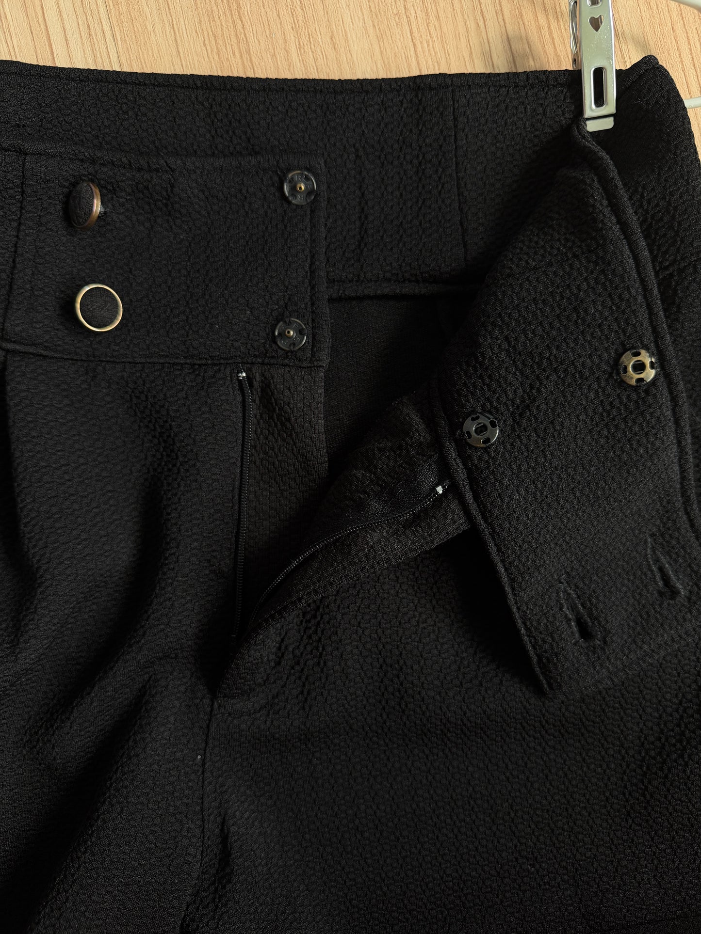 INGNI Black High-Waisted Textured Shorts With Buttons