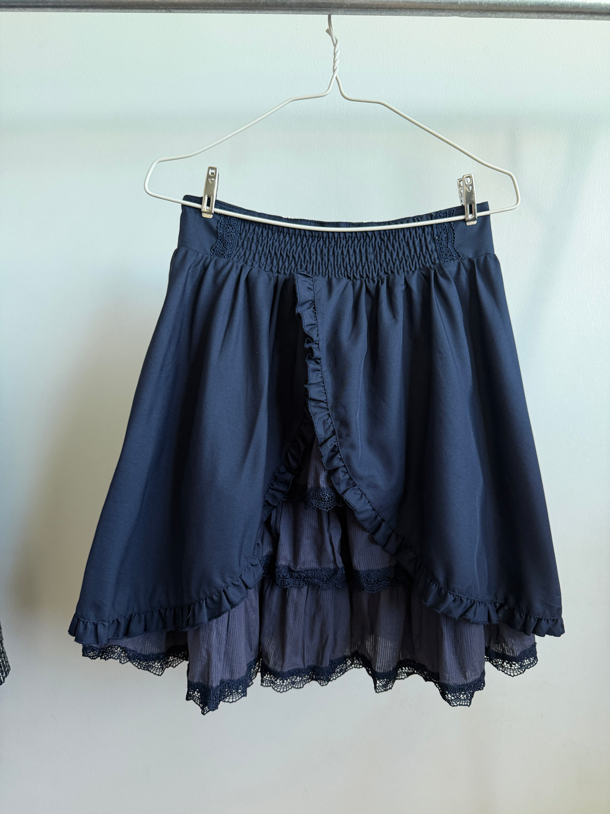 AXES FEMME Navy Layered Lace Skirt with Lace-Up Waist back side