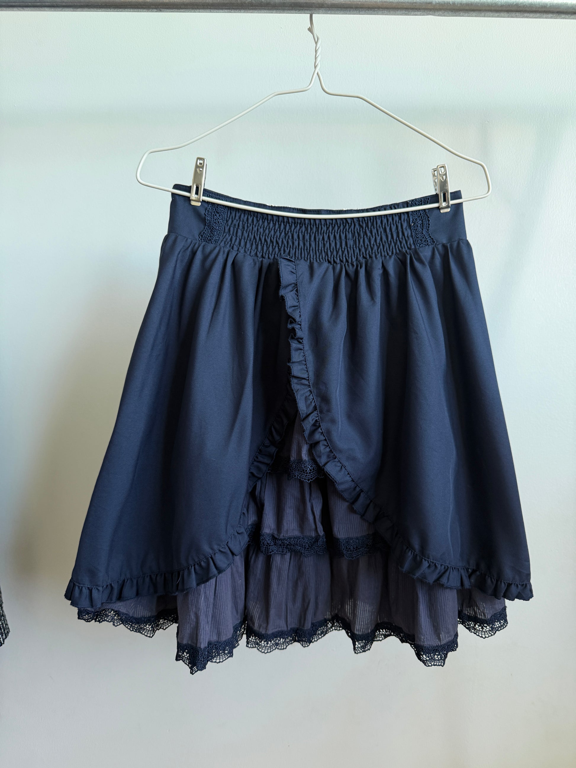 AXES FEMME Navy Layered Lace Skirt with Lace-Up Waist back side