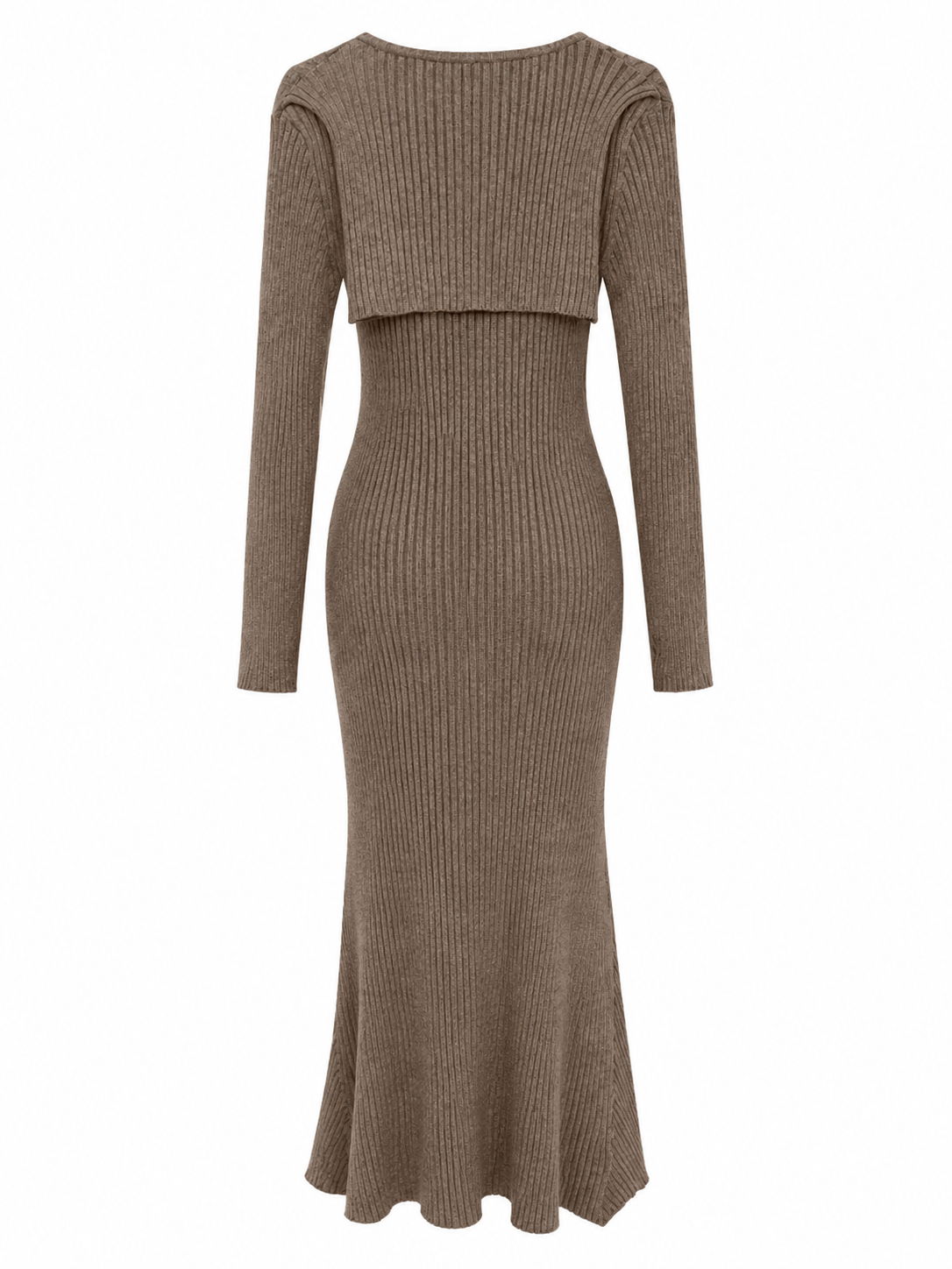 LAGUNAMOON Brown Ribbed Knit Cold-Shoulder Maxi Dress Back Side