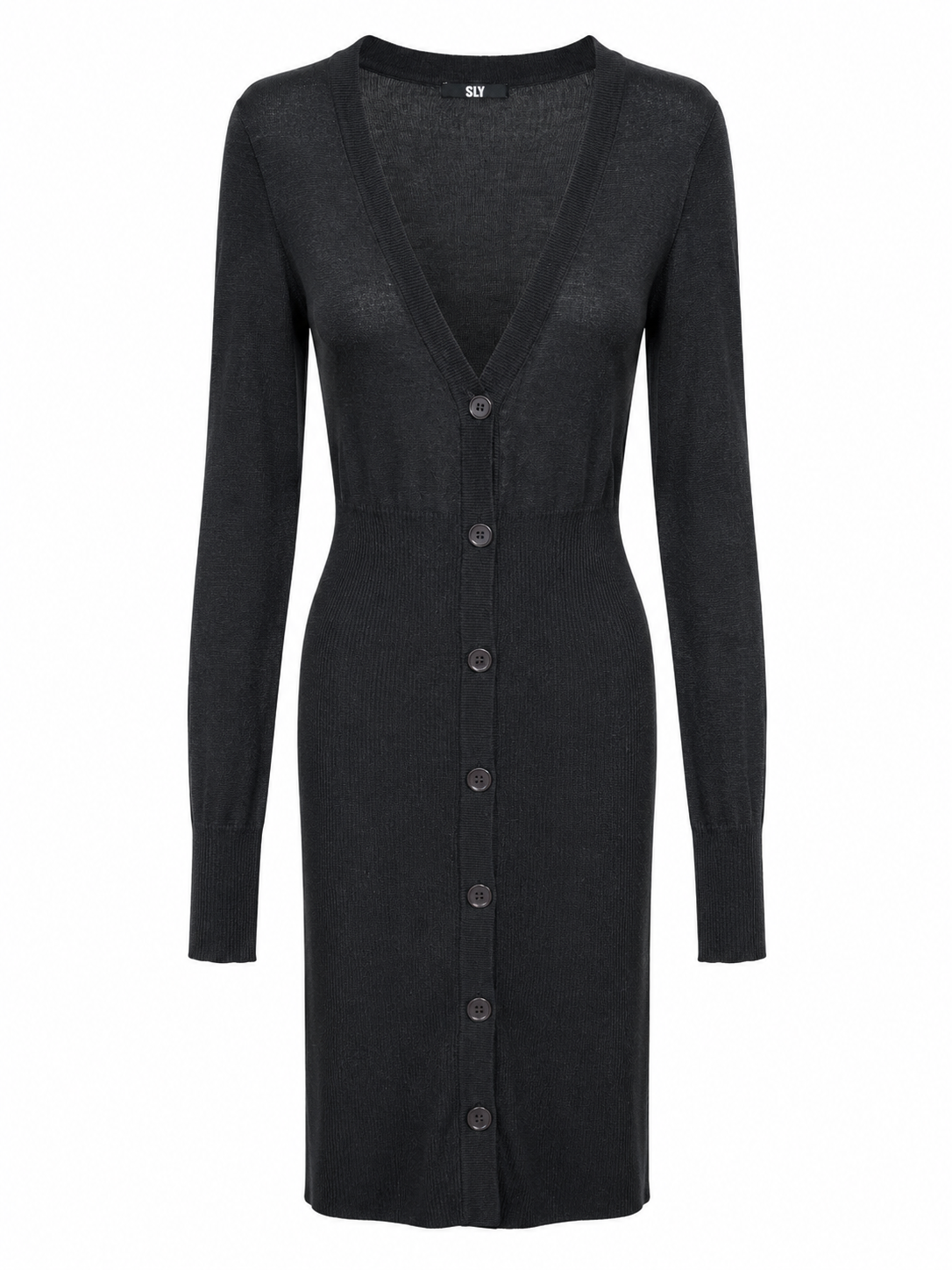 SLY Black Ribbed Knit Long Cardigan