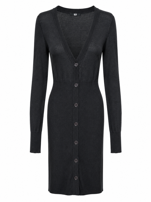 SLY Black Ribbed Knit Long Cardigan