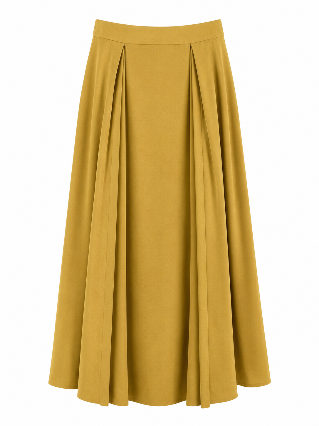 SLY Mustard Gold Pleated A-Line Midi Skirt