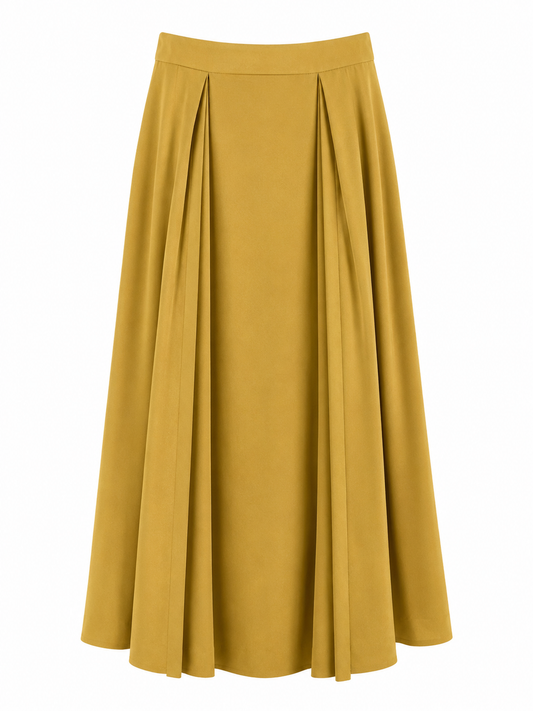 SLY Mustard Gold Pleated A-Line Midi Skirt